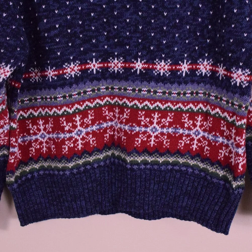 Tiara International Chunky Cotton Fair Isle Holiday Sweater Winter Christmas - M